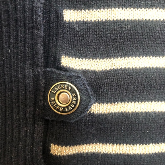 Lauren Ralph Lauren Navy  and Gold Cotton Knit  Turtleneck Sweater Large - Picture 3 of 8